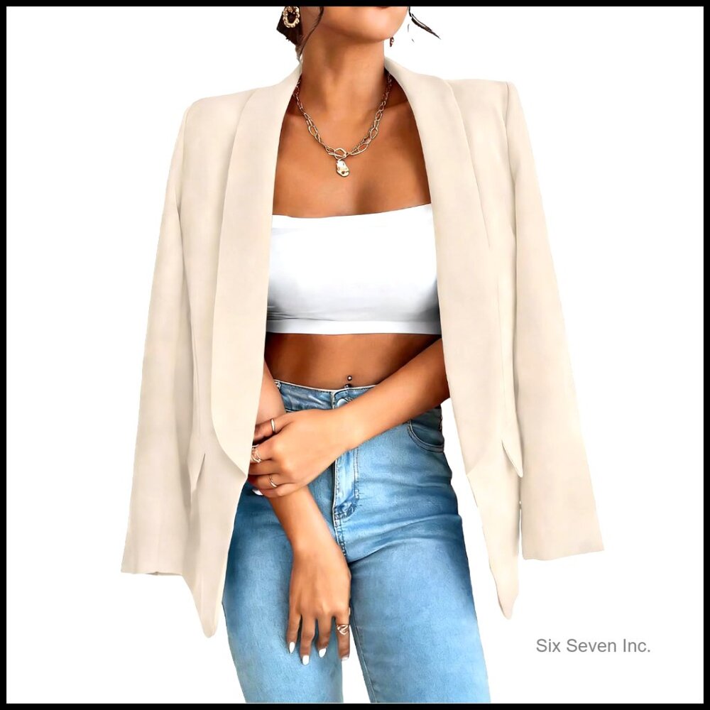 Polyester Blazer Notch Collar Slim Fit Office Work Jacket
